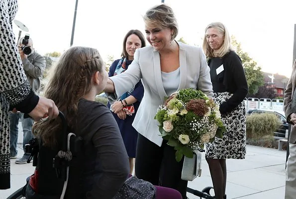 Grand Duchess Maria Teresa wore Armani white blazer, and carried Dior lavender bag, Dior Diamond Aquamarine drop earrings