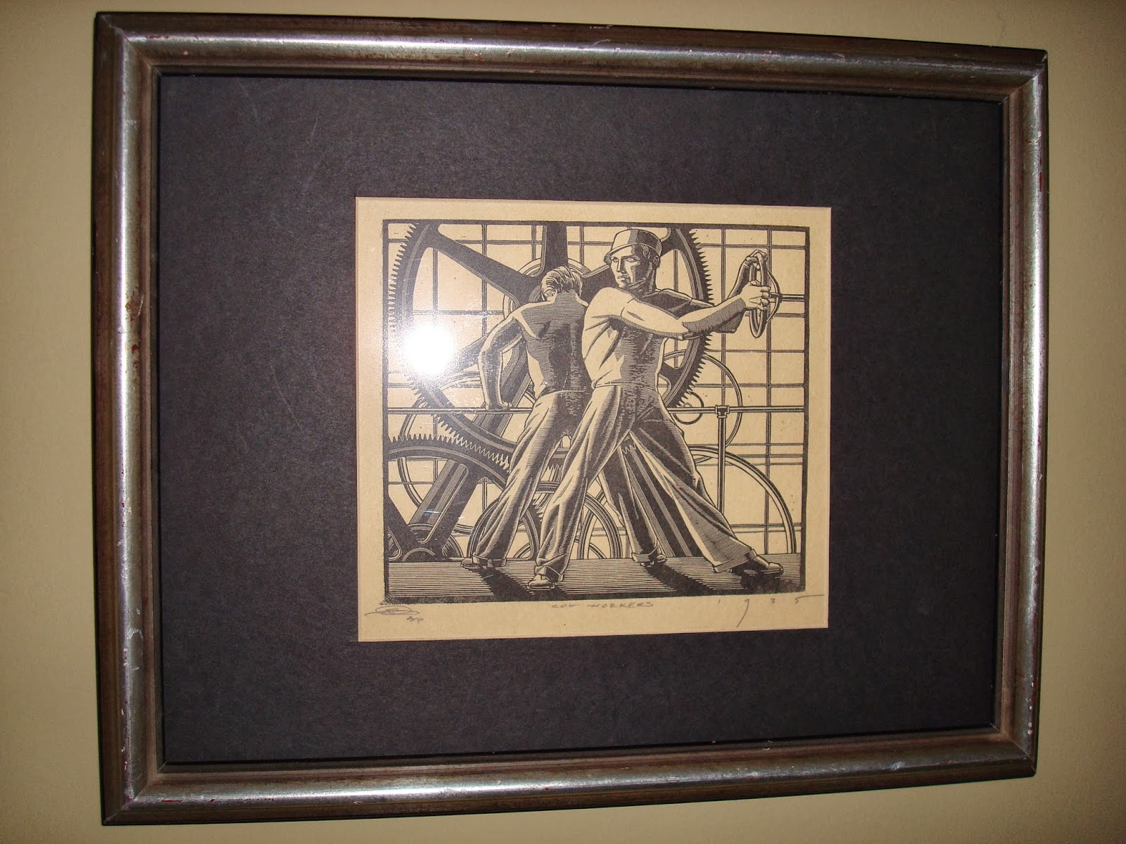 Era Antiques American Art Deco Engraving Titled Cog Workers