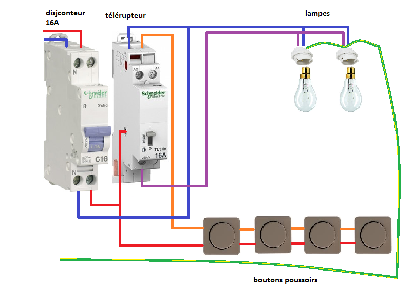 schema cablage installation raccordement télérupteur - schema electrique