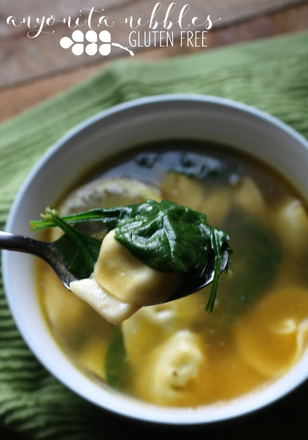 A spoonful of gluten free cheesy spinach tortellini broth by Anyonita Nibbles