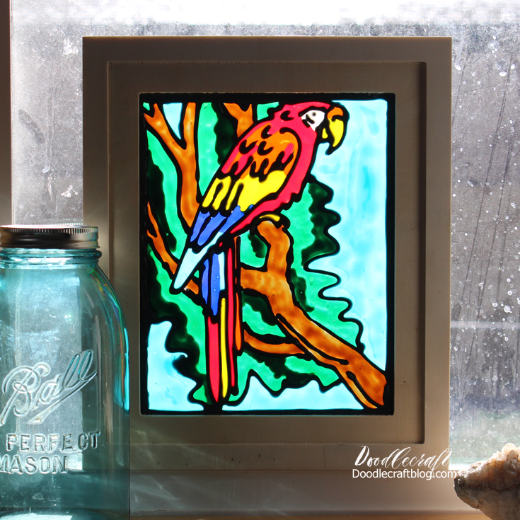 Faux Stained Glass Window Parrot Art!