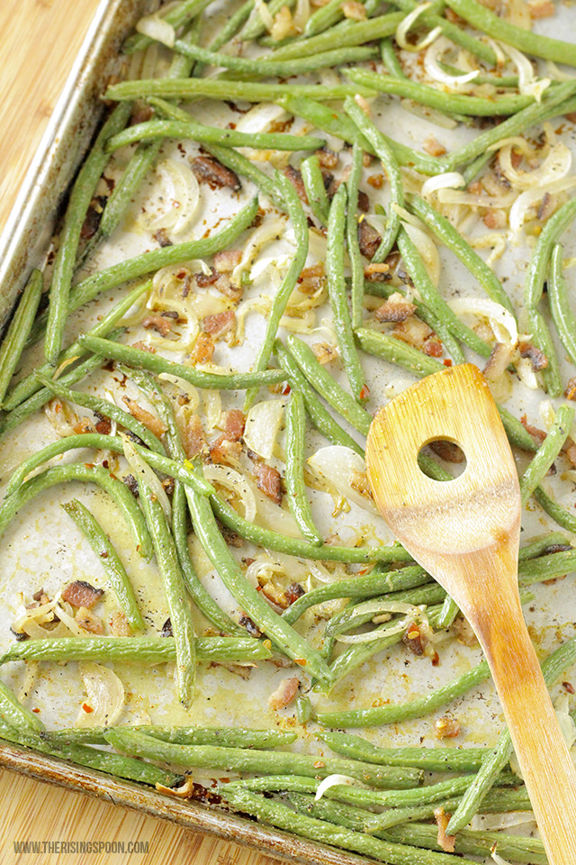 Roasted Green Beans with Bacon & Onion