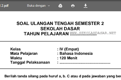 Download soal UTS semester 2 untuk kelas 4 SD/MI mata pelajaran Bahasa Indonesia.