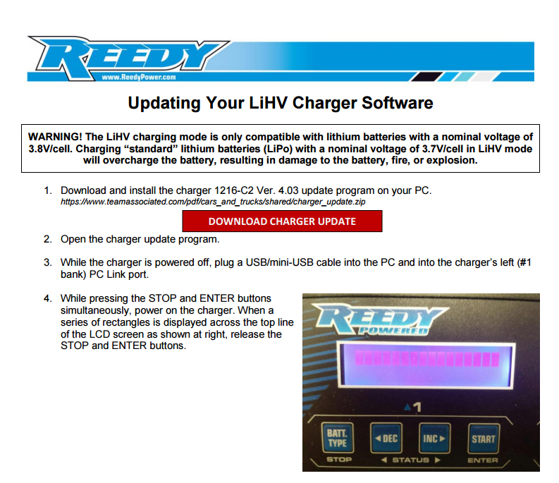 ファームウェアの更新でハイボルテージ対応へ! Team Associated「Reedy 1216C2 Dual AC/DC