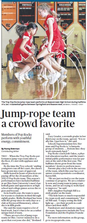 Troy Pop Rocks Jump Rope Team: Pop Rocks In The News