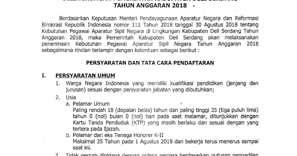 Pengumuman Seleksi CPNS Kabupaten Deli Serdang [750 Formasi] Dominan