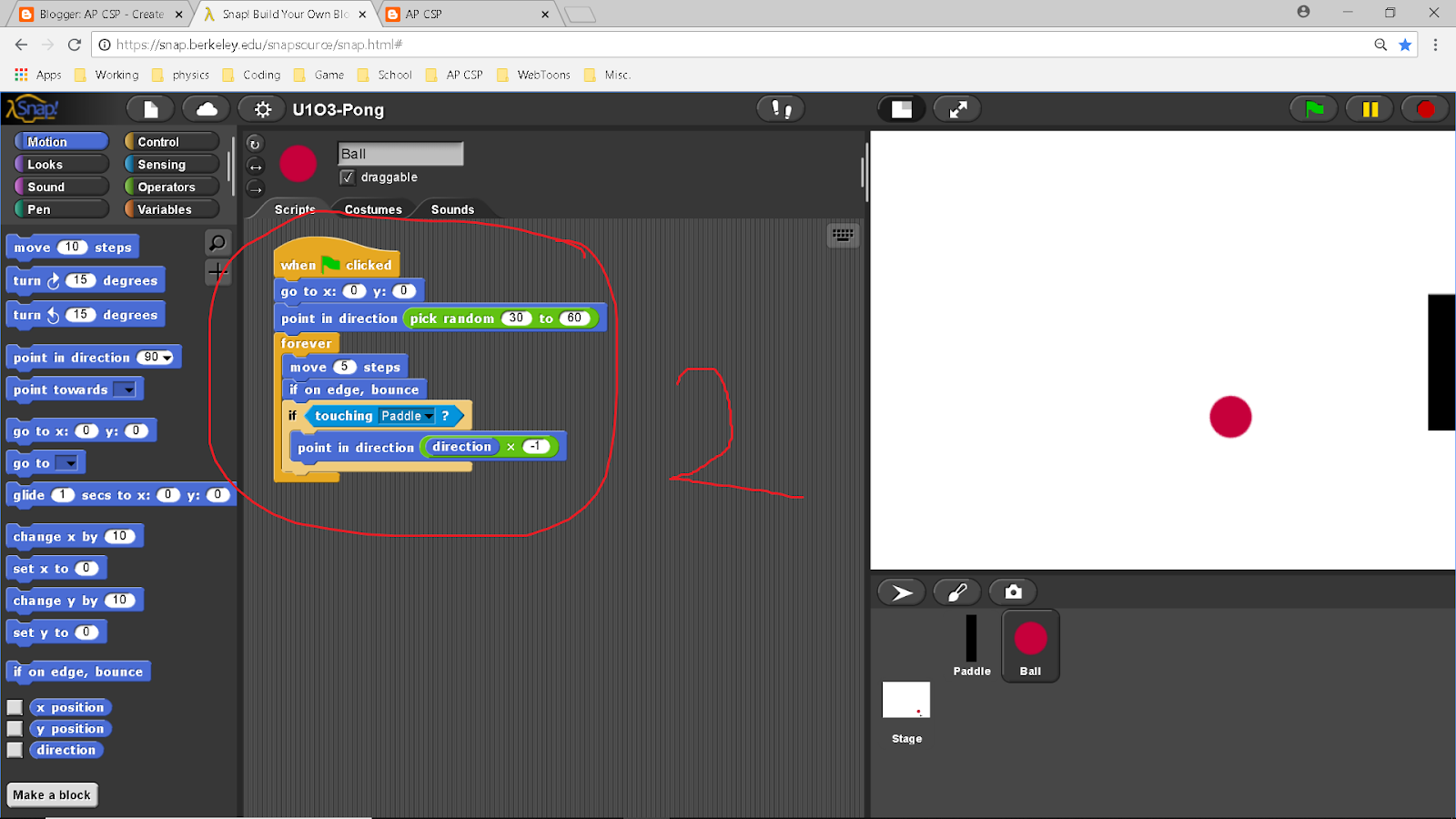 William Wang Computer Science Snap! U1O3Pong
