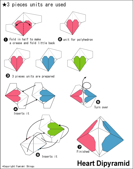 Origami Heart Dipyramid instruction - Easy Origami instructions For Kids