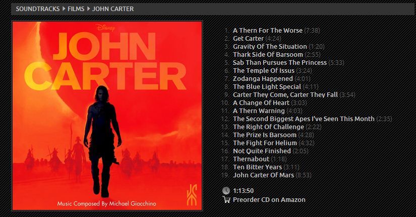 John Carter Soundtrack preview!