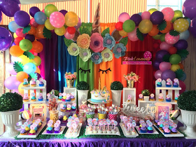 Unicorn Themed Dessert Buffet with Balloon Garland