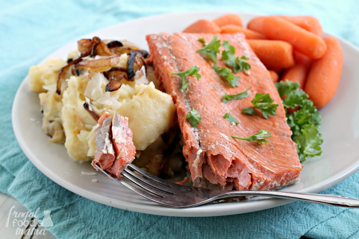 Frugal Foodie Mama Sweet Bourbon Salmon with Caramelized Onion