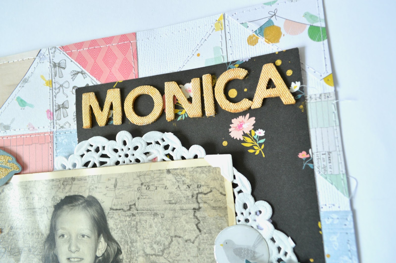 Julia K: Monica 12x12 scrapbook using Maggie Holmes "Bloom"