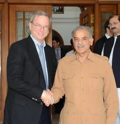 Google's Executive Chairman Eric Schmidt with Chief Minister of Punjab Mian Shahbaz Sharif 