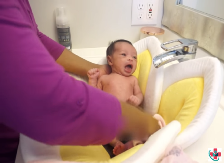 Bathing a newborn