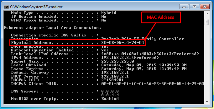 how to find a mac address on windows