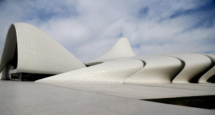 Heydar Aliyev Cultural Center by Zaha Hadid Architects from plaza