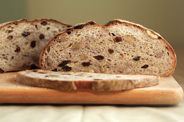 Sourdough bread with walnuts and raisins