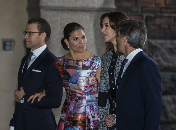 Princess Mary wore Gianvito Rossi Mesh paneled suede pumps, Princess Victoria carried Anya Hindmarch Gold Metallic Clutch