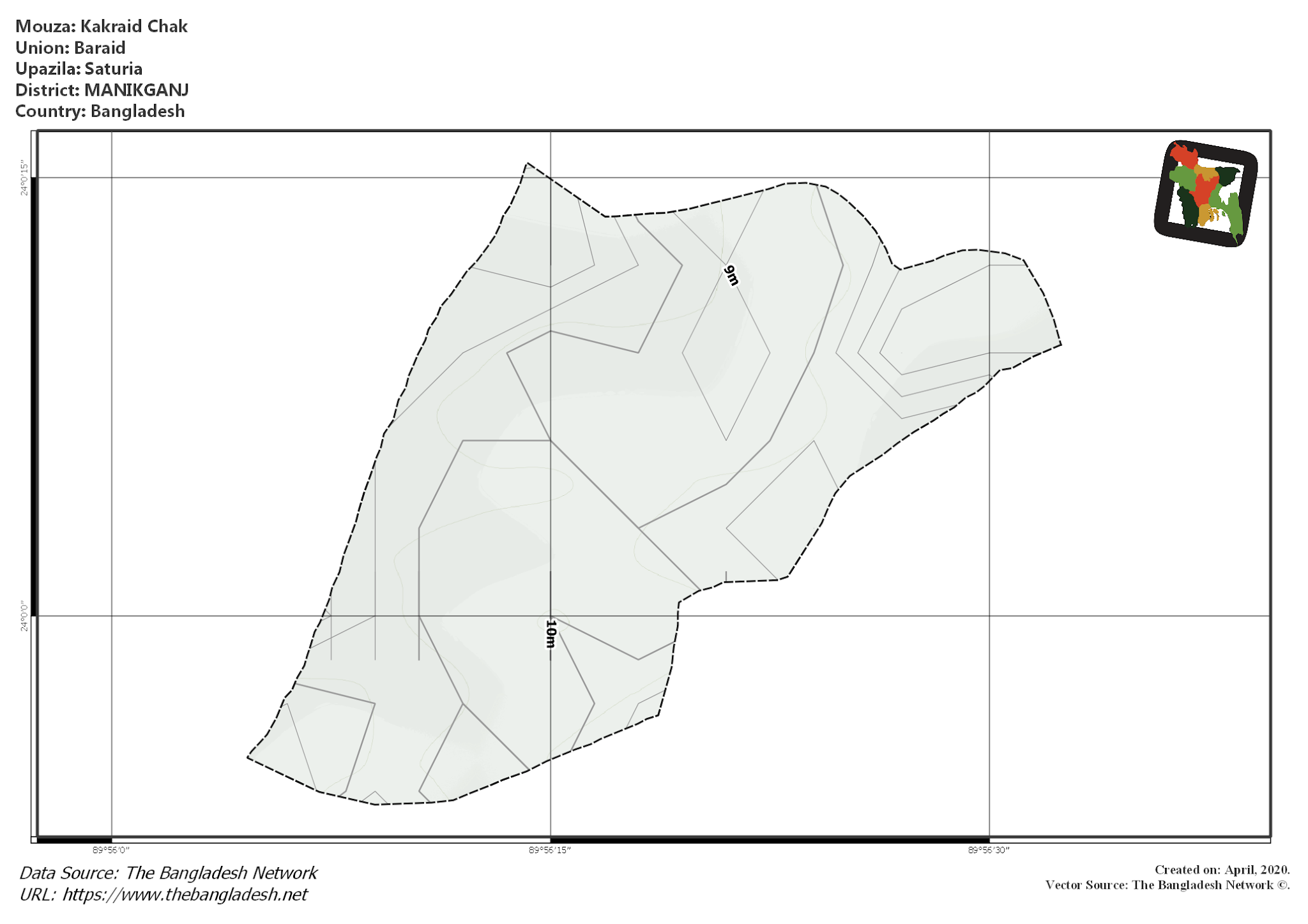 Map of Kakraid Chak Mouza of Saturia Upazila, MANIKGANJ, Bangladesh.
