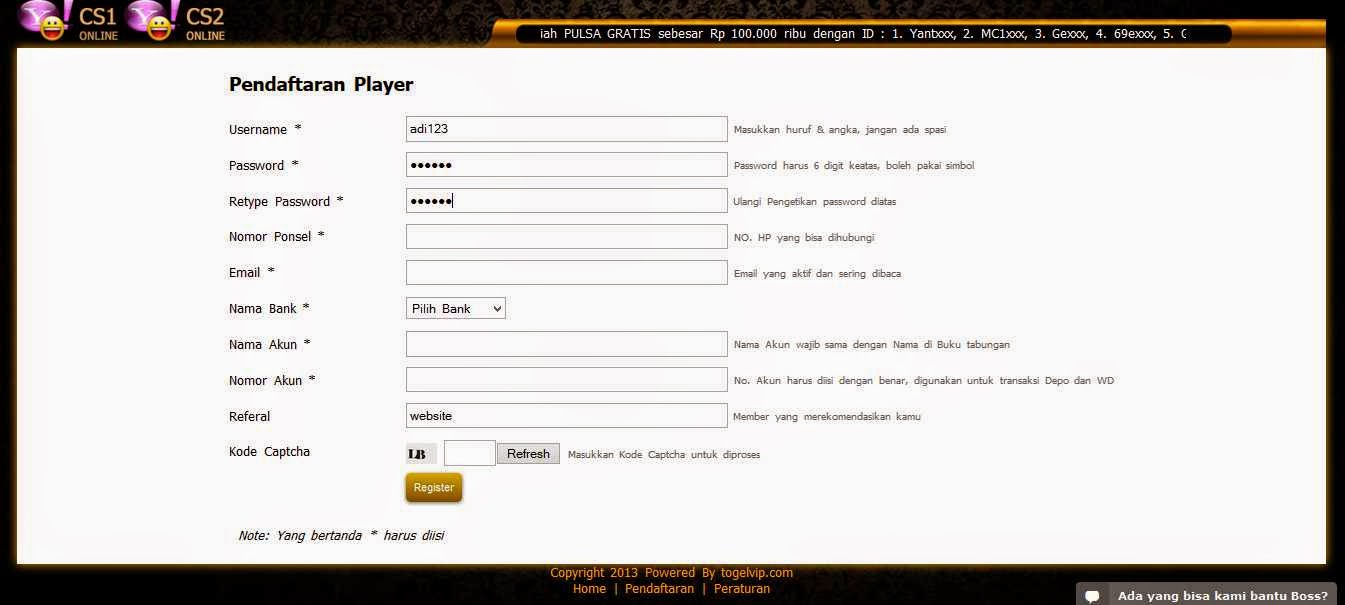PANDUAN DAFTAR TOGELVIP