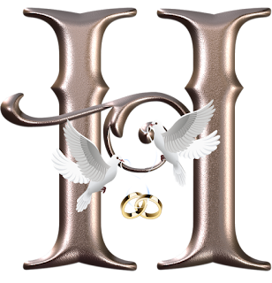 Abecedario para Bodas con Palomas y Argollas. Wedding Alphabet with Doves and Wedding Rings.