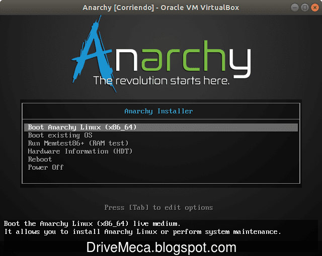 Iniciamos el boot para 64bits de Anarchy Linux Iniciamos el boot para 64bits de Anarchy Linux