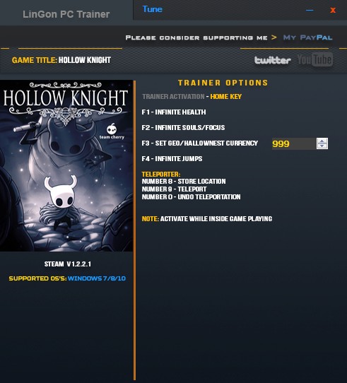 Hollow Knight (PC) Oyunu v1.2.2.1 Yeni Trainer Hilesi 2018