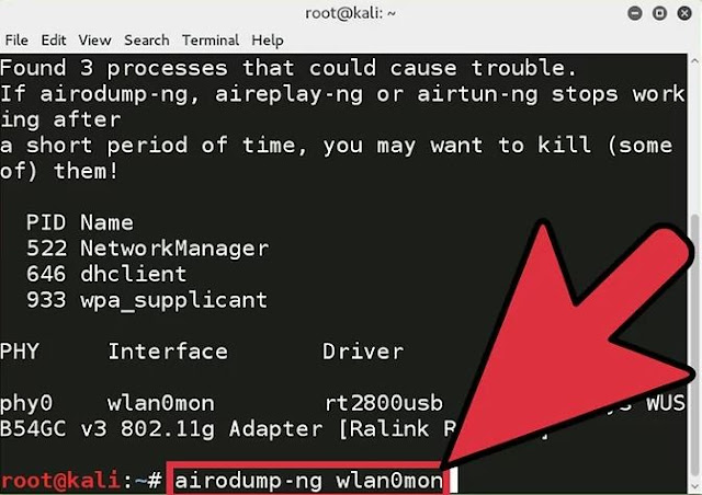بدأ تشغيل airmon-ng