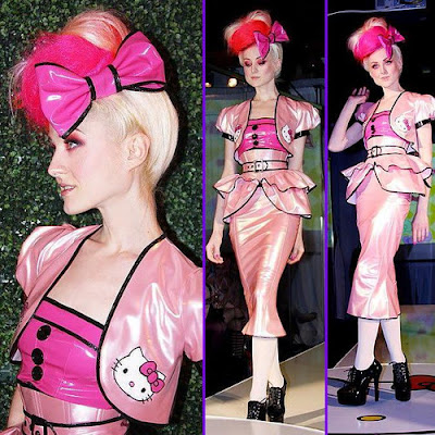 Stylish Hello Kitty cute pink PVC elegant outfit fashion show model