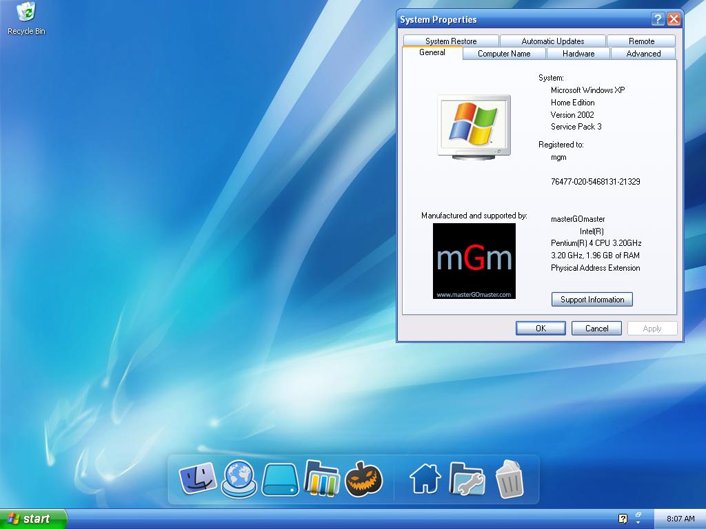 Windows XP Royal Home Edition SP3 berbahasa default English (United States)