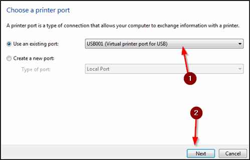 USB001: Virtual printer port for USB