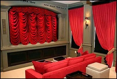 Home Theater Curtains  Movie themed bedrooms - home theater design ideas - Hollywood style decor - movie decor -  Film decor - home cinema decor - movie theater decor - Home Theater Curtains - cabinet knobs movie theater