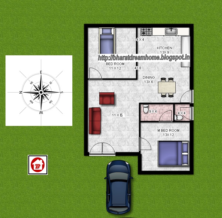 Bharat Dream Home: 2 Bedroom Floorplan,700 Sq Ft,West Facing
