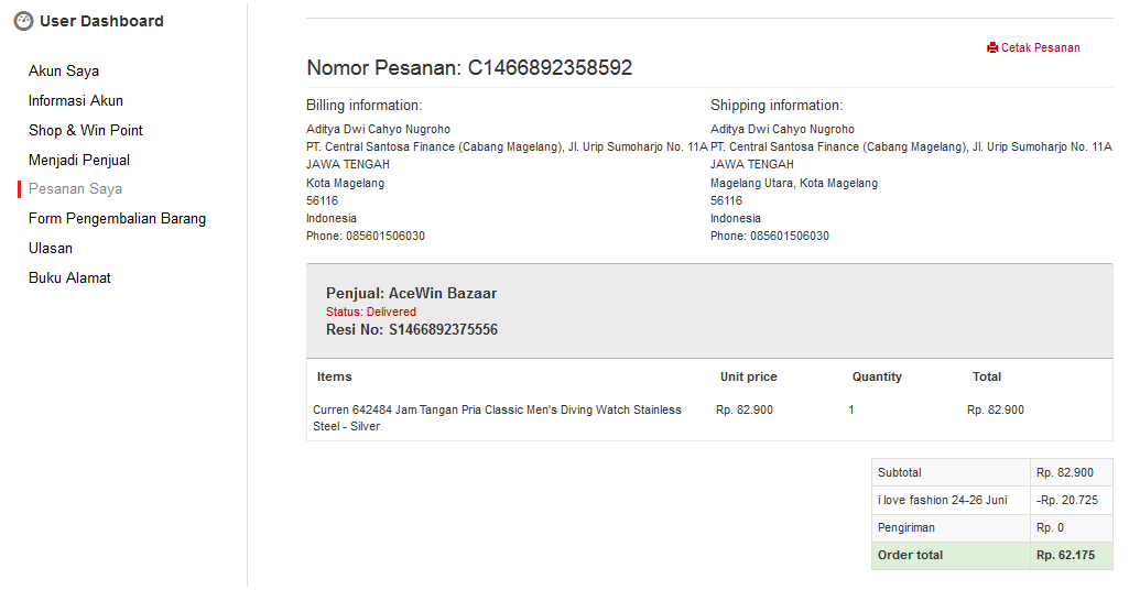 Cara Cek Status Order Pesanan Barang Di Mataharimall Com Aditya Web Com