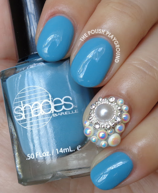 Sky Blue Creme with Blinged Accent Nail Art