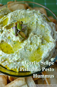 Garlic scapes, basil, parsley and pistachios combined in a traditional hummus base for a fresh Spring dip. Freeze the pesto to make this year round!