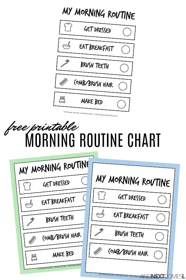 Free printable morning routine chart for kids