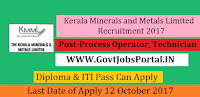 Kerala Minerals and Metals Limited Recruitment 2017- 49 Process Operator, Technician