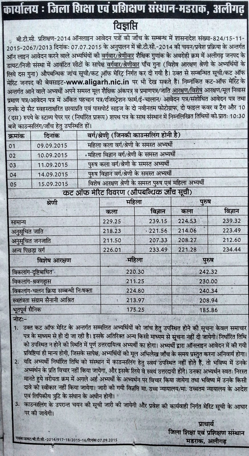 btc cut off list 2014 lakhimpur kheri dist