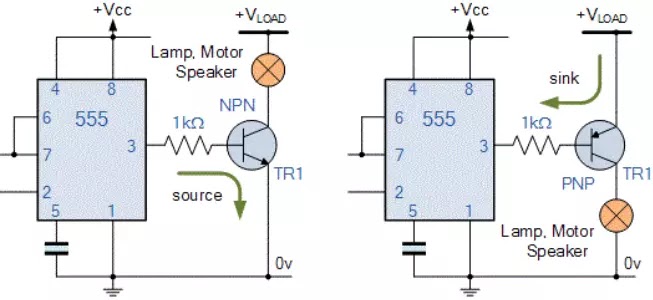 Transistor driver ic 555 timer