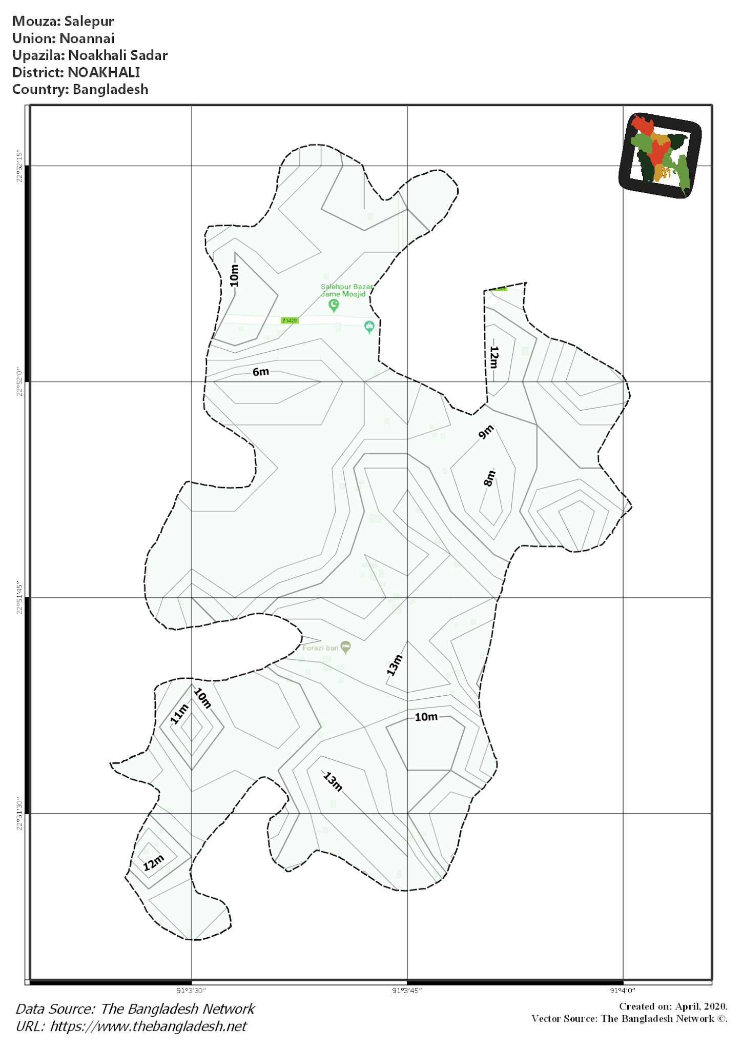 Map of Salepur Mouza of Noakhali Sadar Upazila, NOAKHALI, Bangladesh.