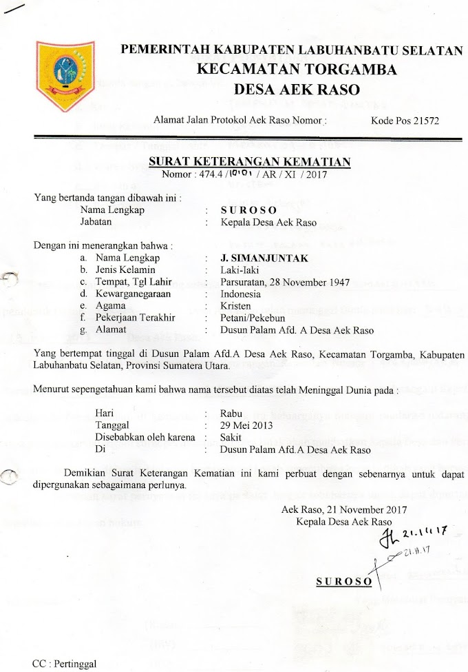 Contoh Surat Keterangan Kematian Dari Kepala Desa / Simak