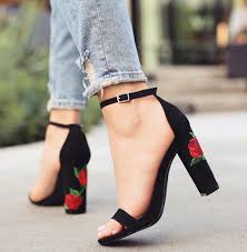 Fashion Women Lady High Heel Shoes New strap buckle rose embroidered ...