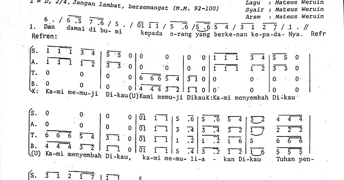 Kemulian Misa DoloDolo Partitur Lagu Rohani