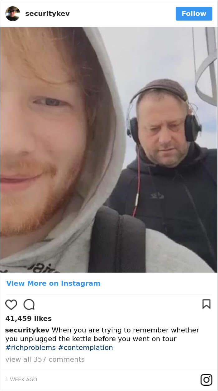 Ed Sheeran’s Security Guard Shares Awesome Pictures Of His Boss In Instagram