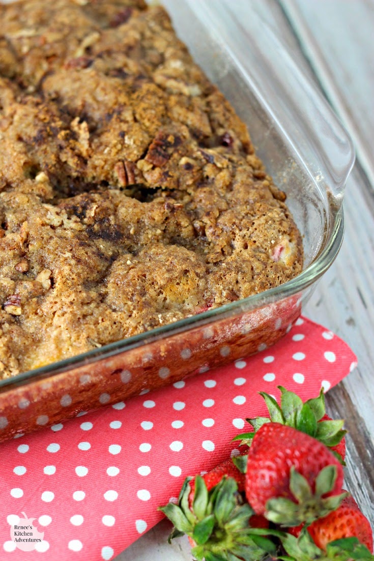 Strawberry Rhubarb Crunch Cake by Renee's Kitchen Adventures - easy recipe for a quick and delicious cake full of fresh strawberries and rhubarb!