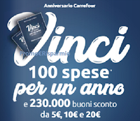 Anniversario Carrefour: vinci 100 spesa da 6.000€ e 230.000 buoni sconto da 5€, 10€, 20€ Logo Anniversario Carrefour: vinci 100 spesa da 6.000€ e 230.000 buoni sconto da 5€, 10€, 20€