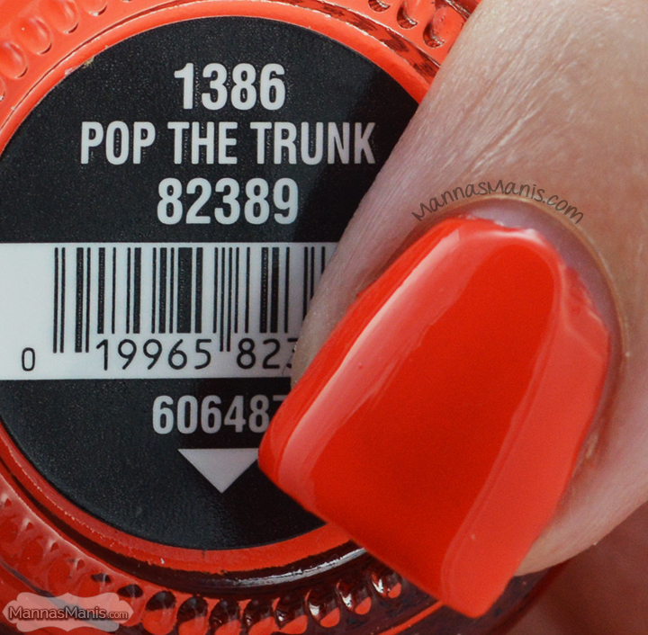 China Glaze Road Trip Pop the Trunk, a bright orange creme nail polish