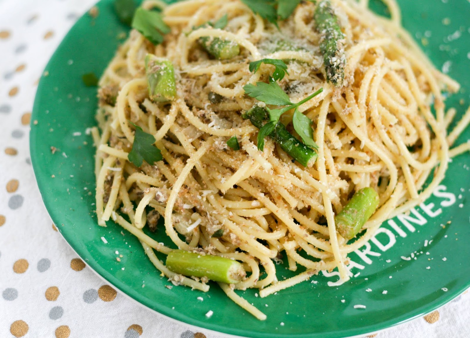 Spaghetti with Sardines, Asparagus and Capers Coconut & Lime