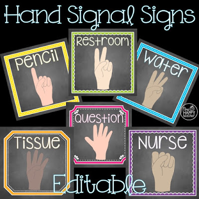 Editable, printable classroom hand signals